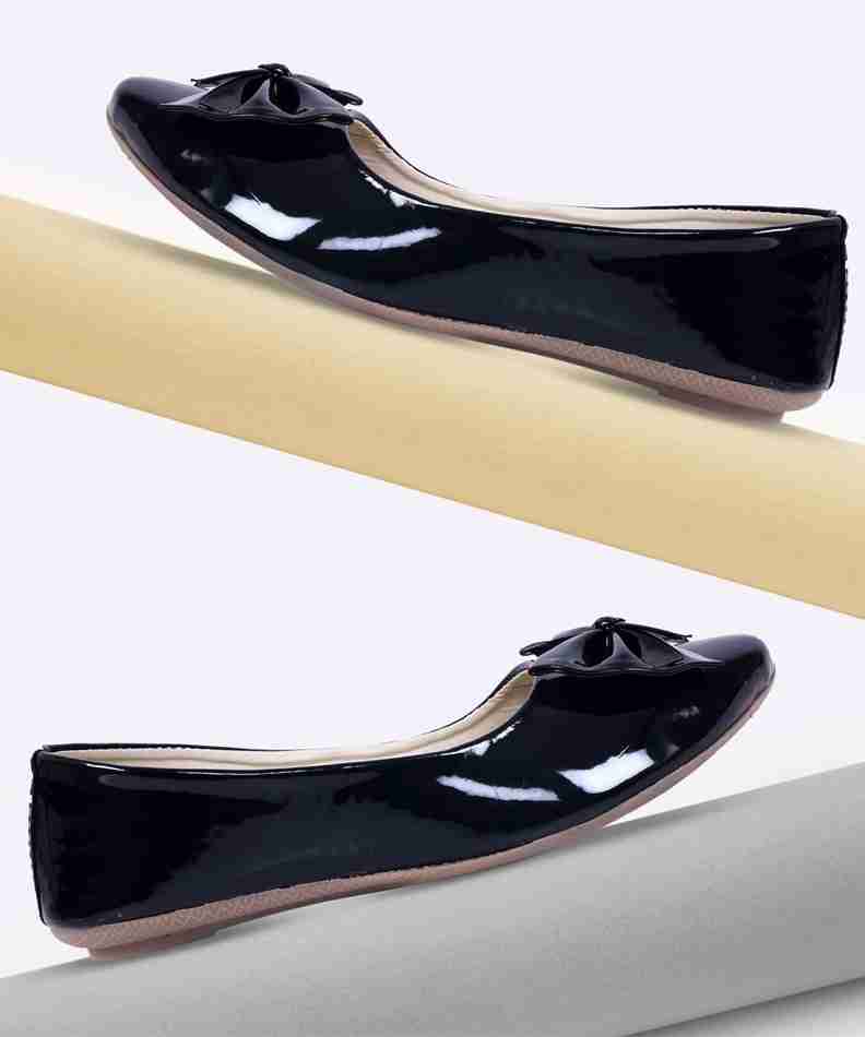 Velozi Women's Black Patent Bow Ballerina Flats