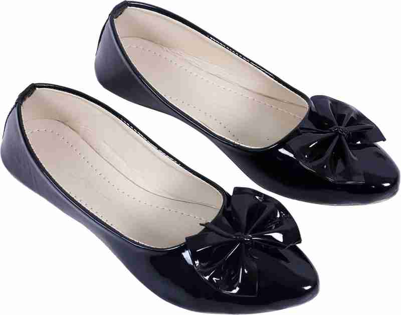 Velozi Women's Black Patent Bow Ballerina Flats
