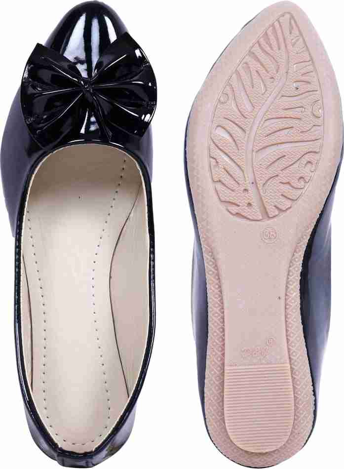 Velozi Women's Black Patent Bow Ballerina Flats