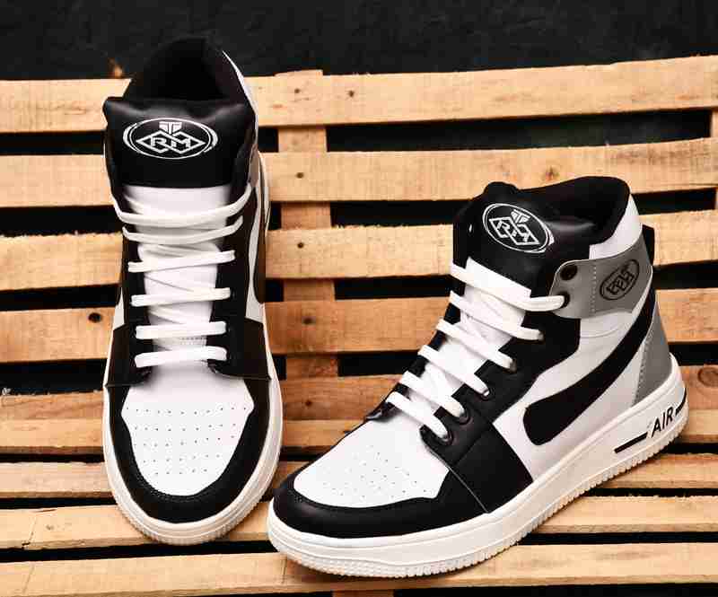 Velozi Men's Black & Grey High-Top Street Style Sneakers