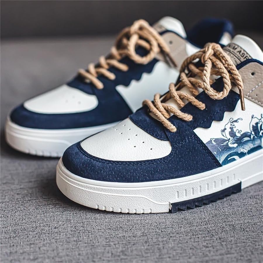 Velozi Men's Artistic Wave Low-Top Sneakers – Navy & Beige Edition