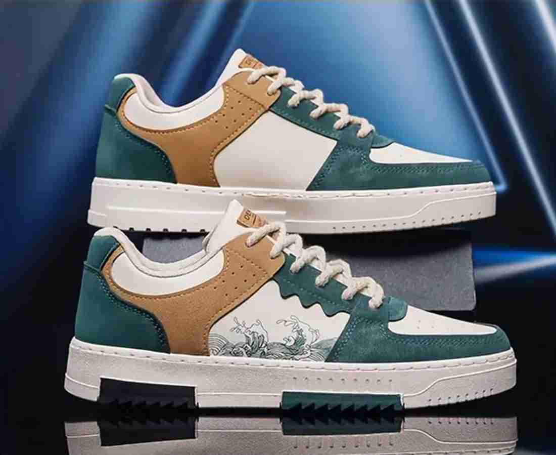 Velozi Men's Retro Street Art Low-Top Sneakers – Green & Tan Edition
