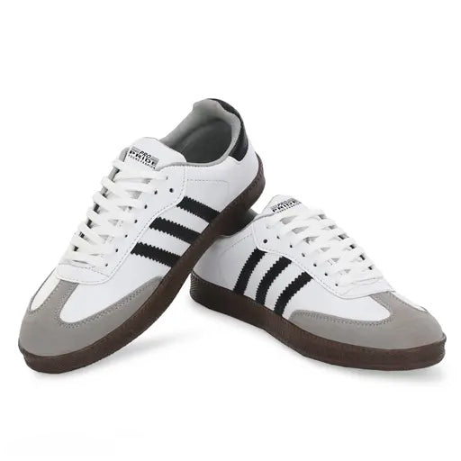 Velozi Retro Stripe Sneakers – Classic White & Grey