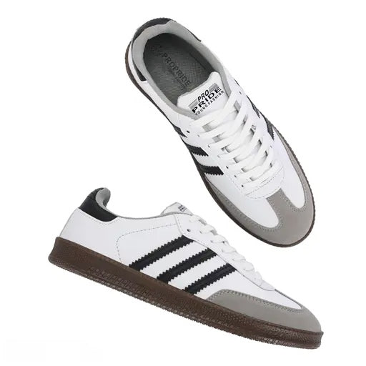 Velozi Retro Stripe Sneakers – Classic White & Grey