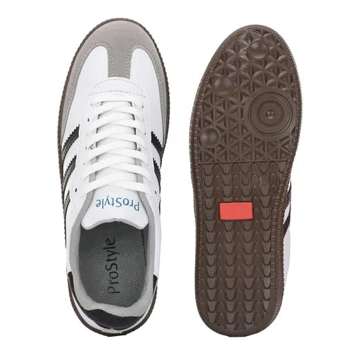 Velozi Retro Stripe Sneakers – Classic White & Grey