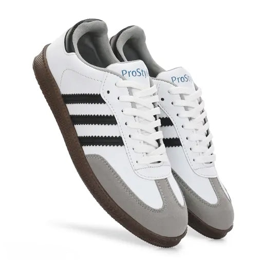 Velozi Retro Stripe Sneakers – Classic White & Grey