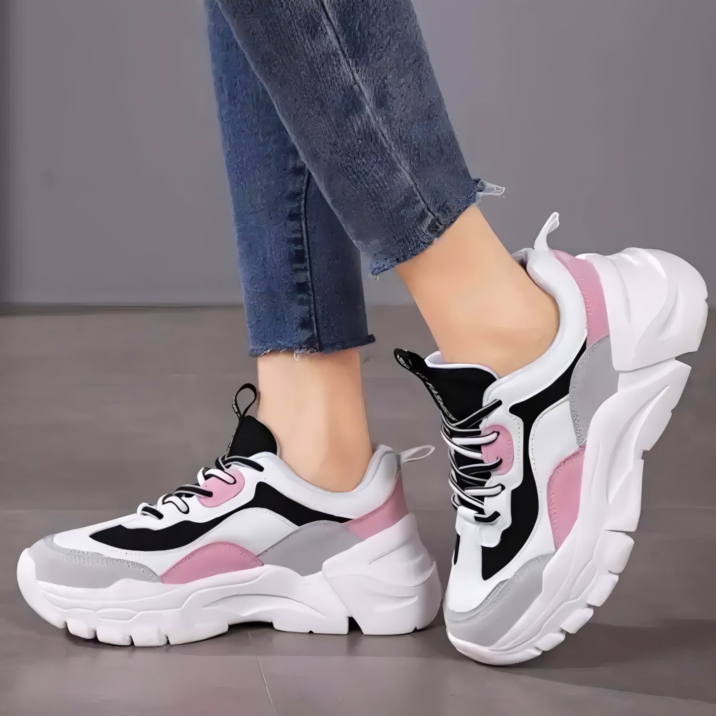 Velozi StrideMax Chunky Sneakers – Pink, Black & White