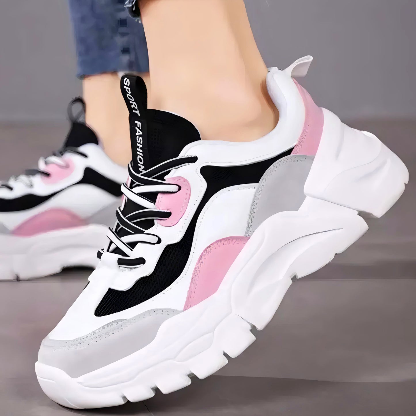 Velozi StrideMax Chunky Sneakers – Pink, Black & White