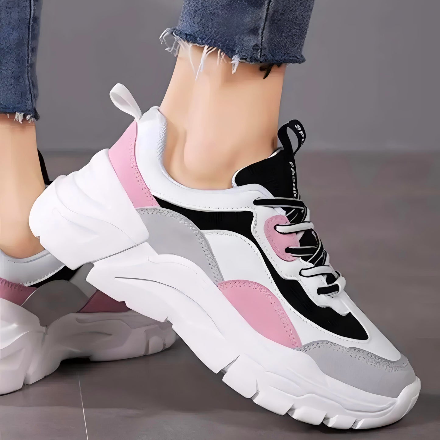 Velozi StrideMax Chunky Sneakers – Pink, Black & White