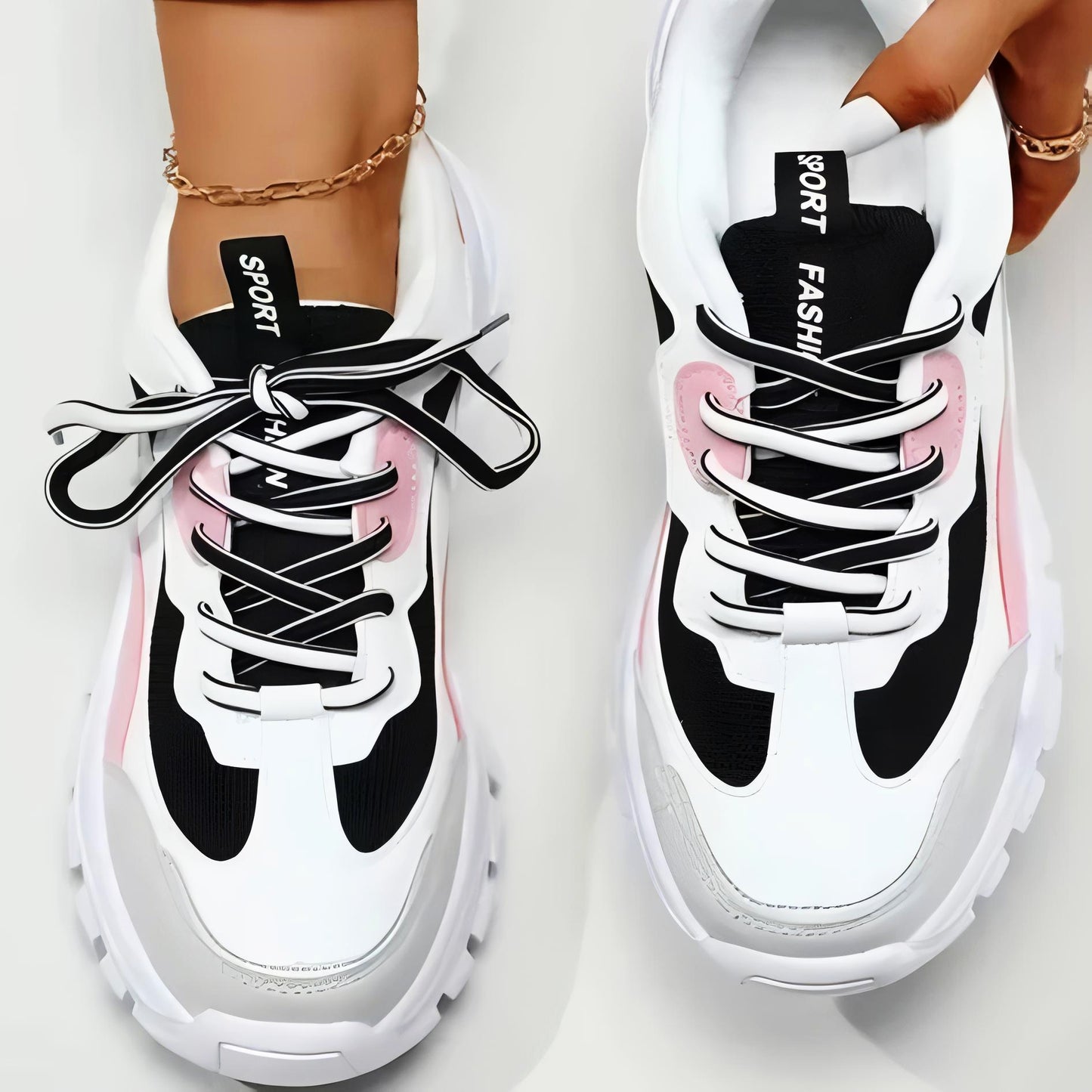 Velozi StrideMax Chunky Sneakers – Pink, Black & White