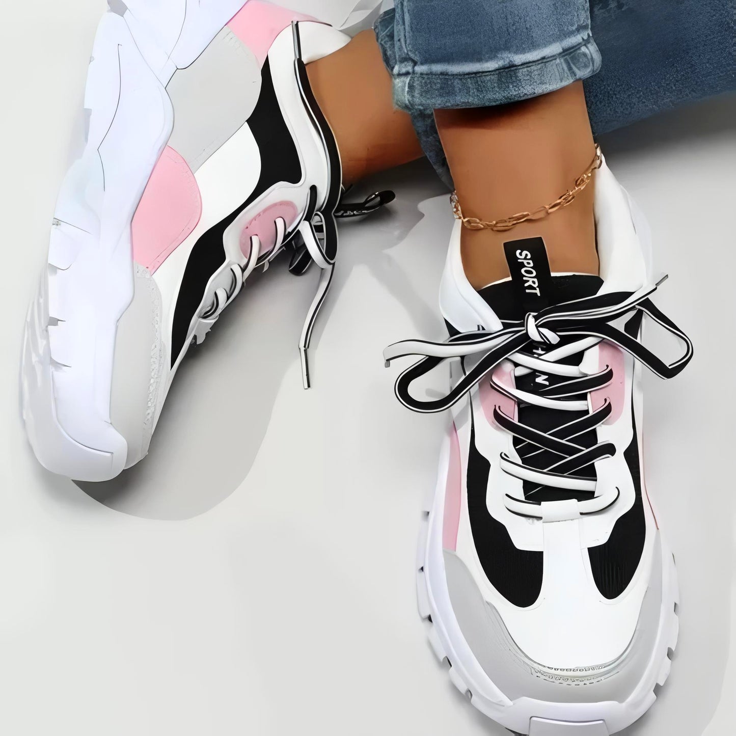 Velozi StrideMax Chunky Sneakers – Pink, Black & White