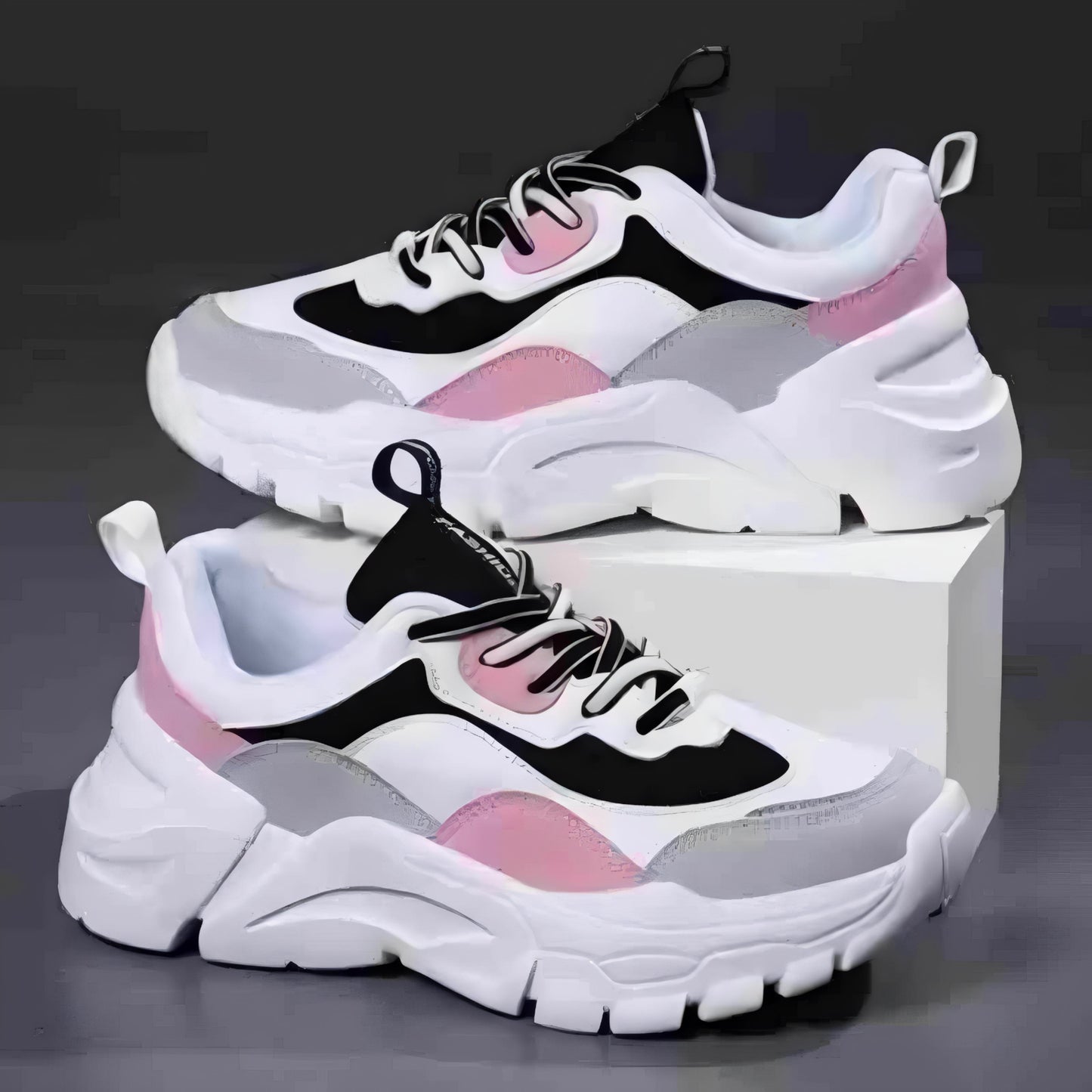 Velozi StrideMax Chunky Sneakers – Pink, Black & White