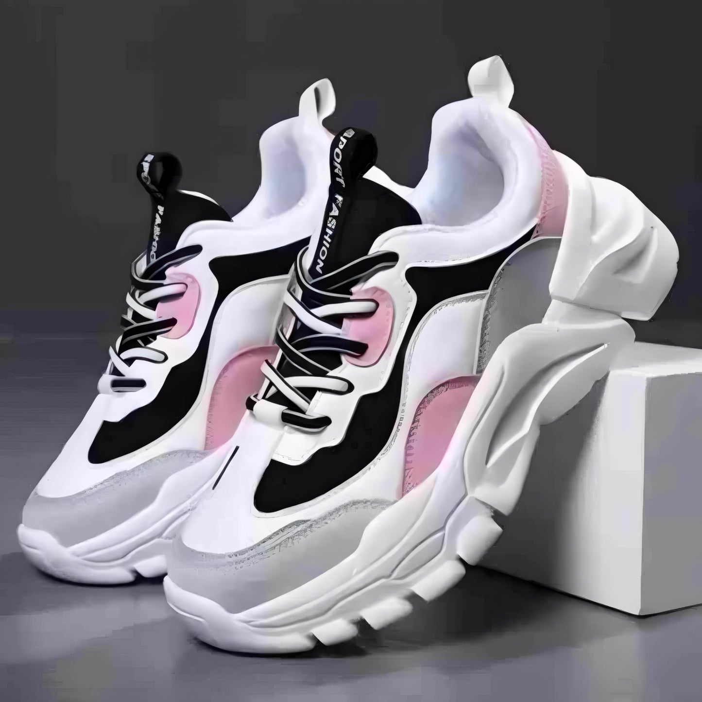 Velozi StrideMax Chunky Sneakers – Pink, Black & White