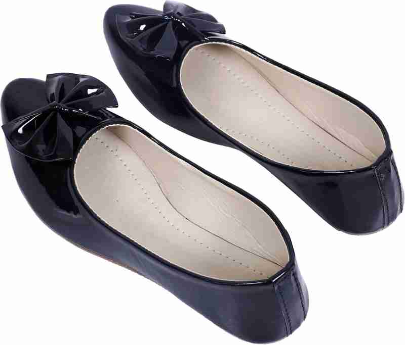 Velozi Women's Black Patent Bow Ballerina Flats