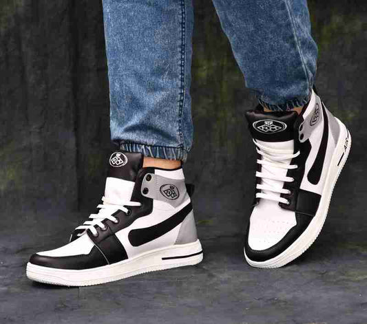 Velozi Men's Black & Grey High-Top Street Style Sneakers