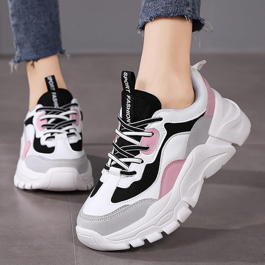 Velozi StrideMax Chunky Sneakers – Pink, Black & White