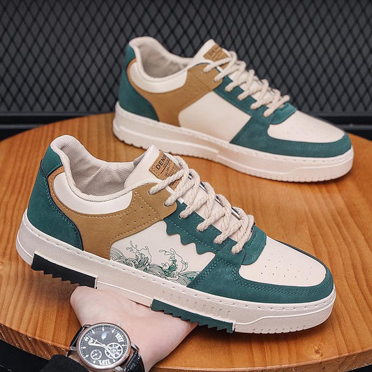 Velozi Men's Retro Street Art Low-Top Sneakers – Green & Tan Edition